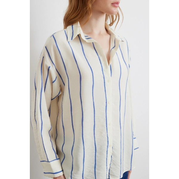 Çizgili Modal Gömlek Saks