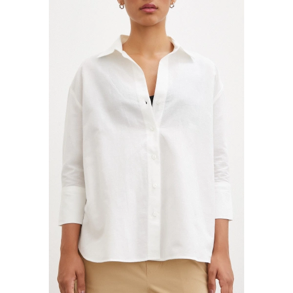 Yırtmaçlı Fakir Kol Gömlek Ekru