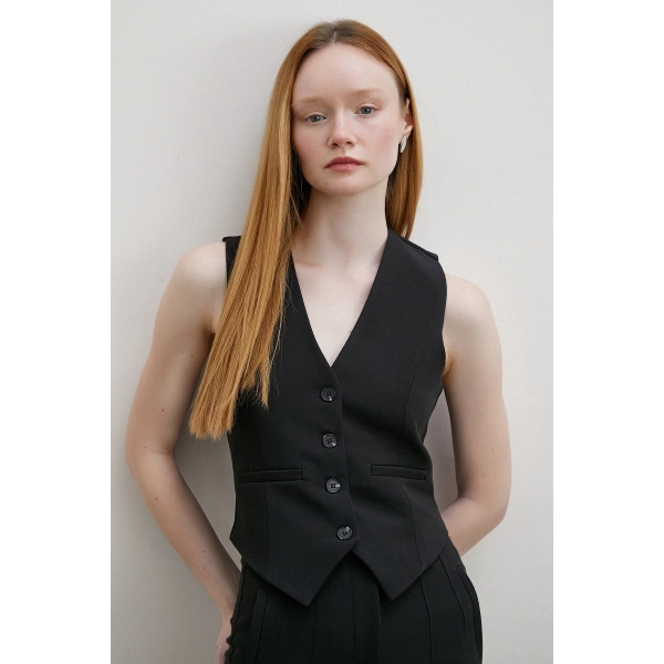 Astarlı Kuplu Yelek Siyah