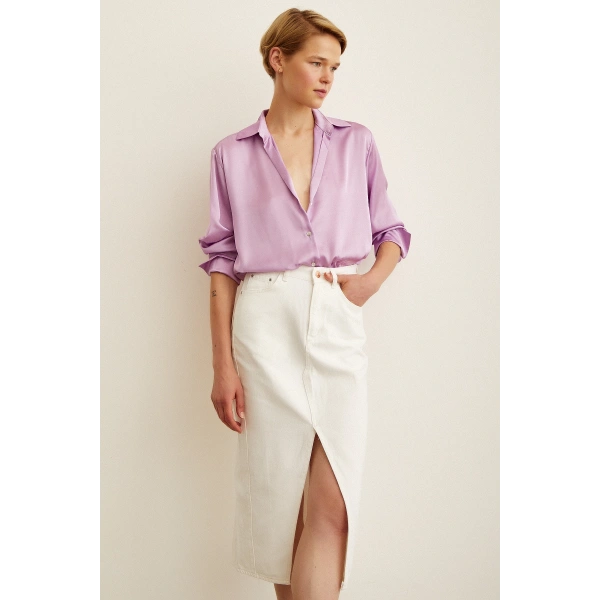 Basic Saten Gömlek Mor