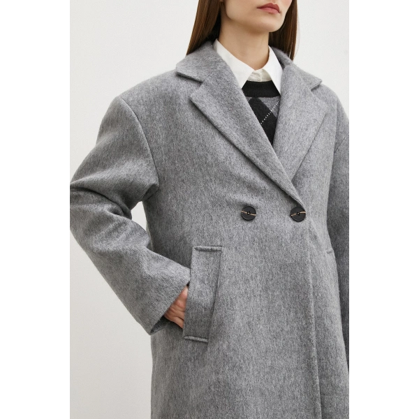 Midi Boy Tüylü Kaban Gri