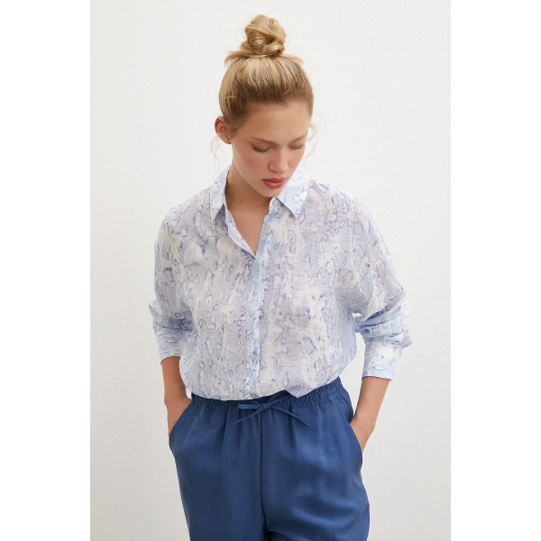 Damla Desenli Gömlek Mavi