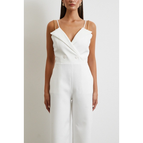 Zincir Detaylı Tulum Beyaz