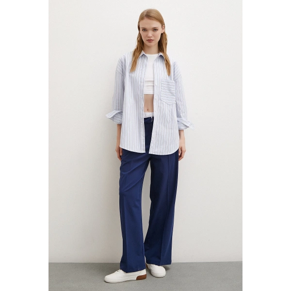 Tek Cepli Poplin Gömlek Mavi