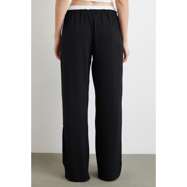 Bel Bantlı Wide Leg Pantolon Siyah