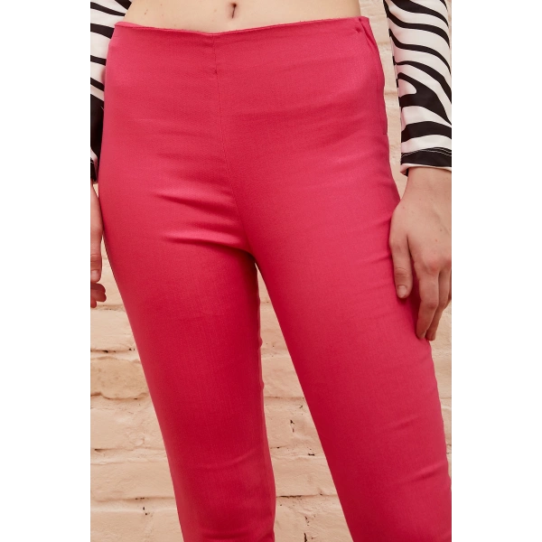 Fermuarlı Tayt Pantolon Fuşya