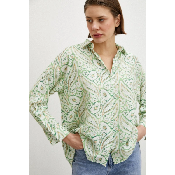 Şal Desen Modal Gömlek Yeşil