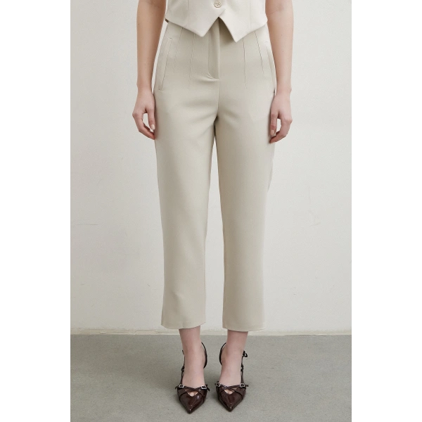 Önü Pensli Skinny Kumaş Pantolon Bej