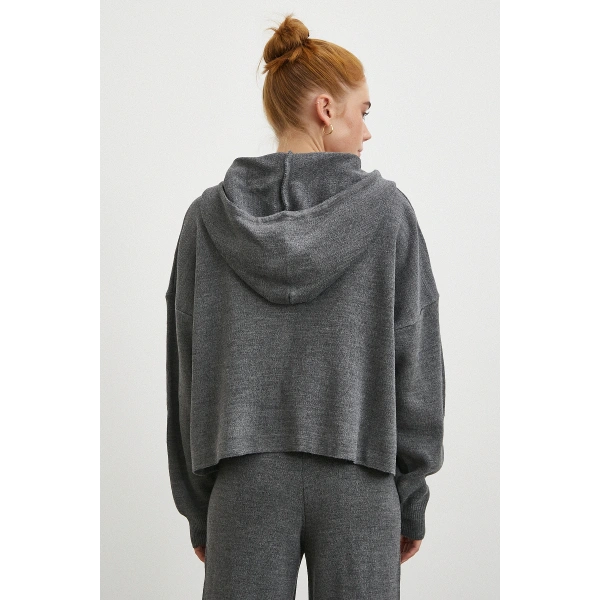 Çift Fermuarlı Kapüşonlu Pantolonlu Takım Gri