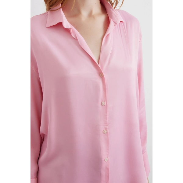 Viskon Saten Gömlek Pembe