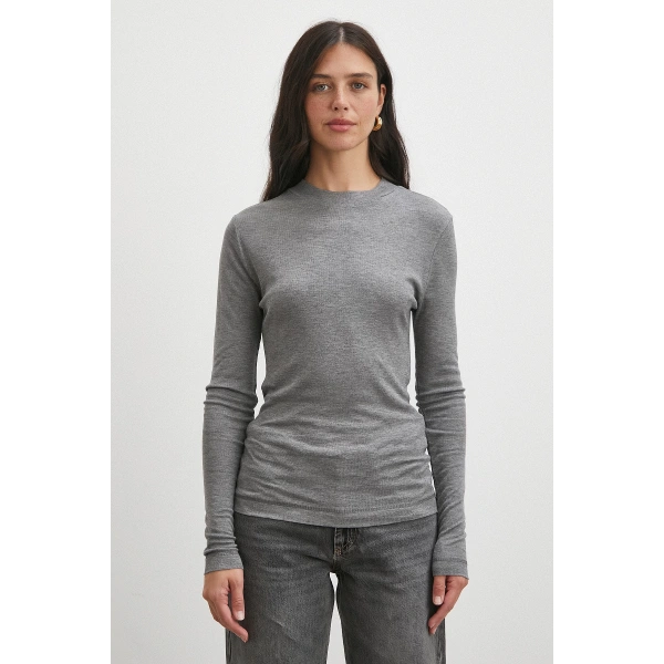 Bisiklet Yaka Kol Bluz Gri