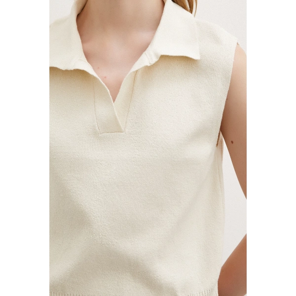 Firuze Polo Yaka Süveter Krem