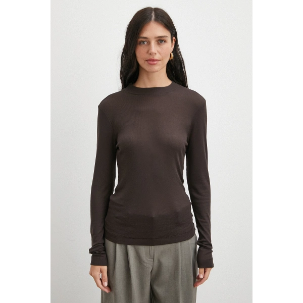 Bisiklet Yaka Kol Bluz Kahve