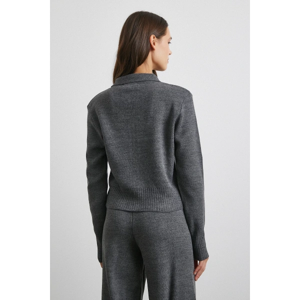 Çift Fermuarlı Hırka Takım Gri