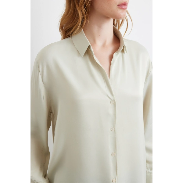 Viskon Saten Gömlek Gri