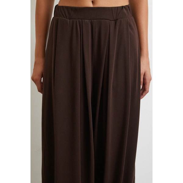 Paça Detaylı Şalvar Pantolon Kahve