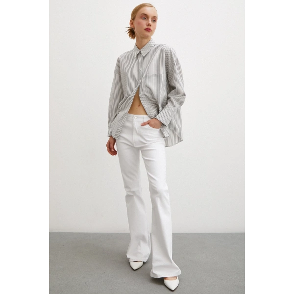 Çizgili Gömlek Ekru