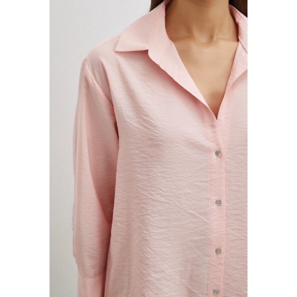 Viskon Pamuk Gömlek Pembe