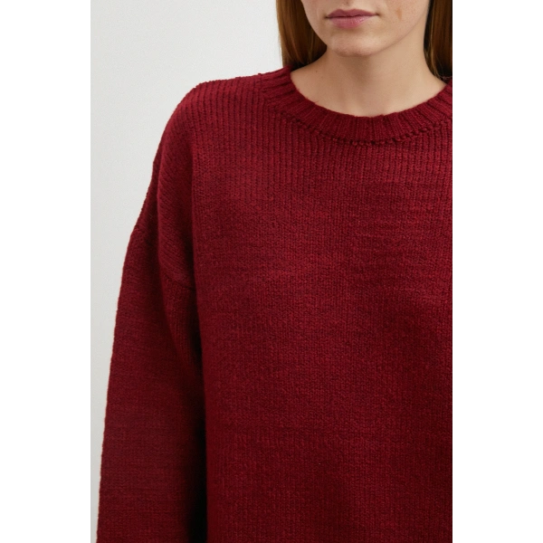 Bisiklet Yaka Fitilli Triko Kazak Bordo