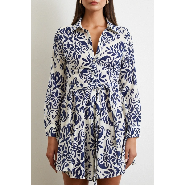 Godeli Desenli Elbise Lacivert