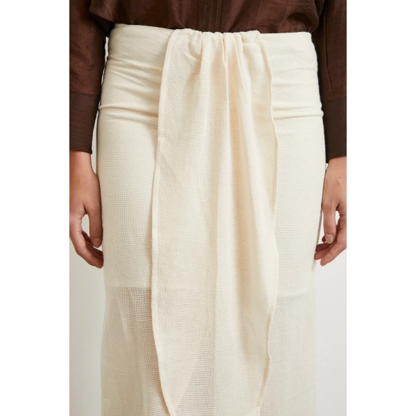 Önü Bağlamalı Etek Krem