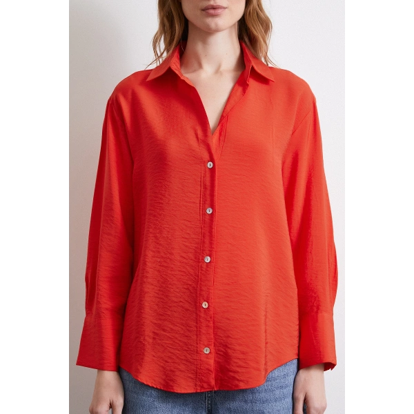 Basic Viskon Gömlek Kırmızı