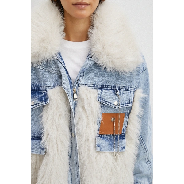 Kot Garnili Kürklü Mont Mavi