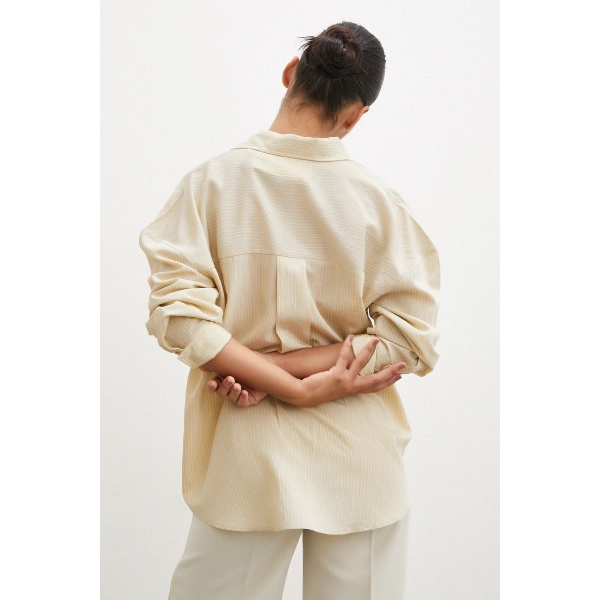 Cepli Çizgili Gömlek Bej