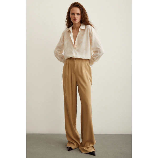 Viskon Flamlı Gömlek Krem