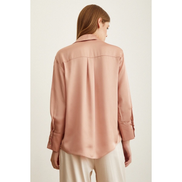 Basic Saten Gömlek Pudra