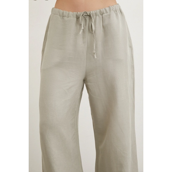 Beli Lastikli Bol Paça Pantolon Haki