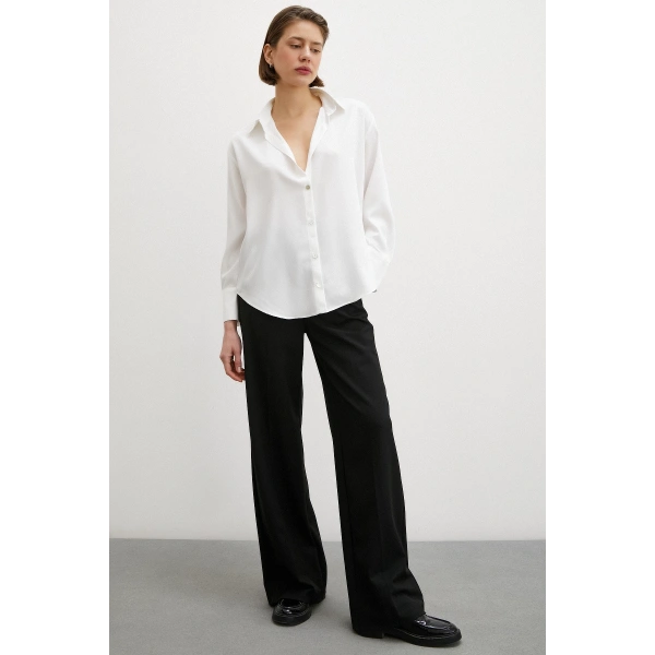 Viskon Saten Gömlek Beyaz