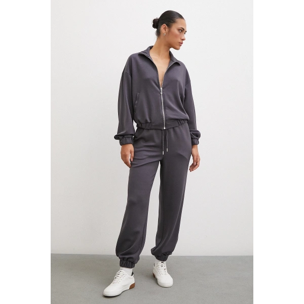 Fermuarlı Sweatshirt Füme