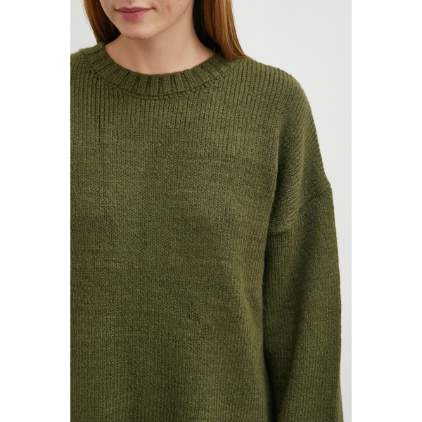 Bisiklet Yaka Fitilli Triko Kazak Haki