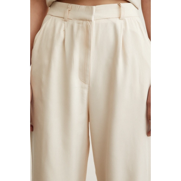 Geniş Paça Pantolon Krem