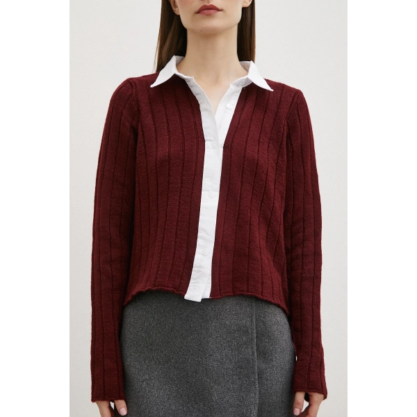 Gömlek Yaka İpek Hırka Bordo