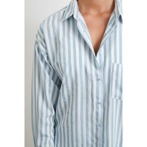 Multi Çizgili Cepli Gömlek Mavi