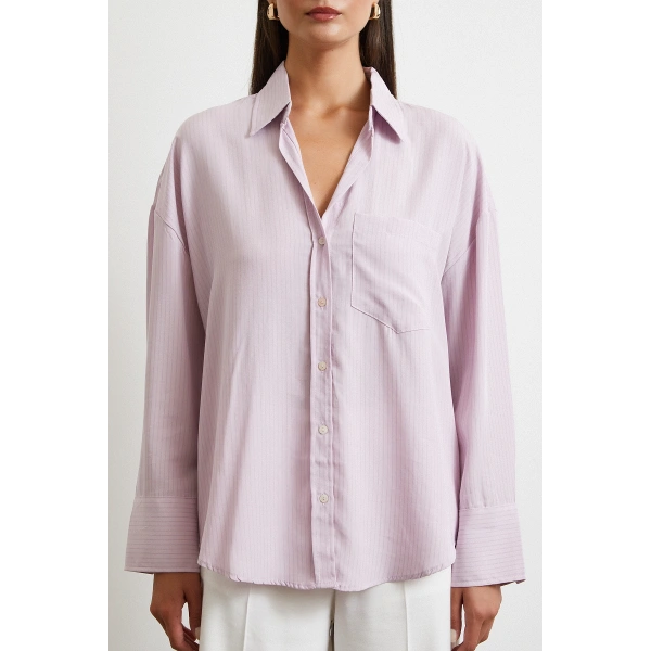 Cepli Çizgili Gömlek Lila