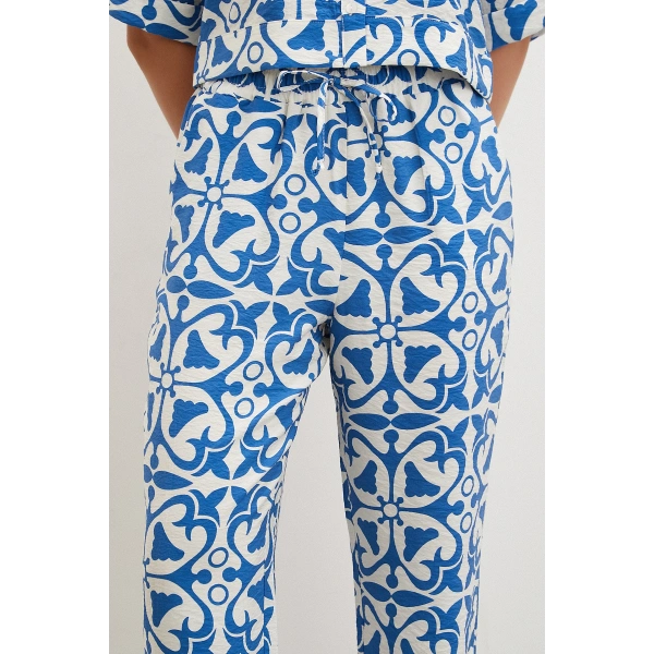 Beli Lastikli Boru Paça Pantolon Mavi