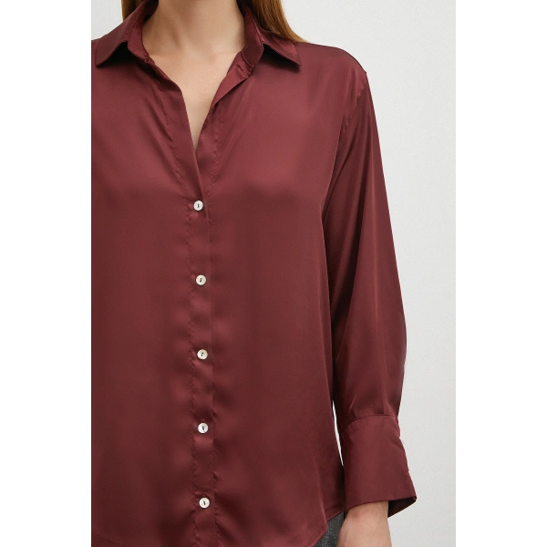 Basic Saten Gömlek Bordo