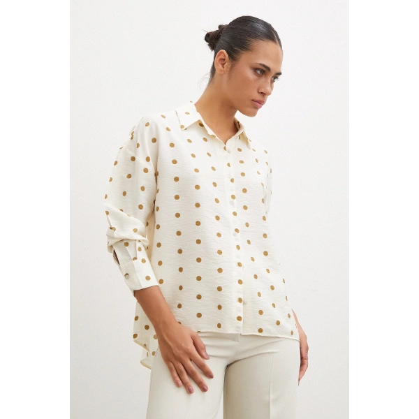 Puantiyeli Oversize Gömlek Kahve