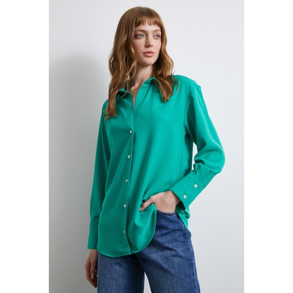 Klasik Saten Gömlek Yeşil