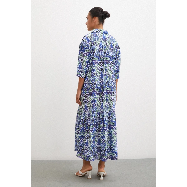 Önü Düğmeli Fakir Kol Elbise Lacivert