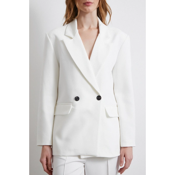 Klasik Poliviskon Ceket Ekru