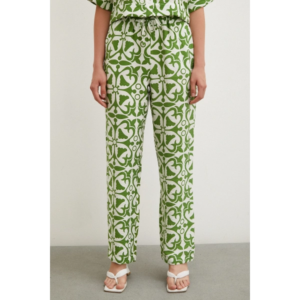 Beli Lastikli Boru Paça Pantolon Yeşil