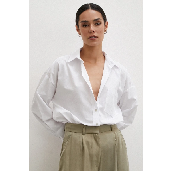 Tek Cepli Oversize Gömlek Beyaz