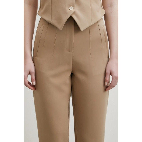 Önü Pensli Skinny Kumaş Pantolon Vizon