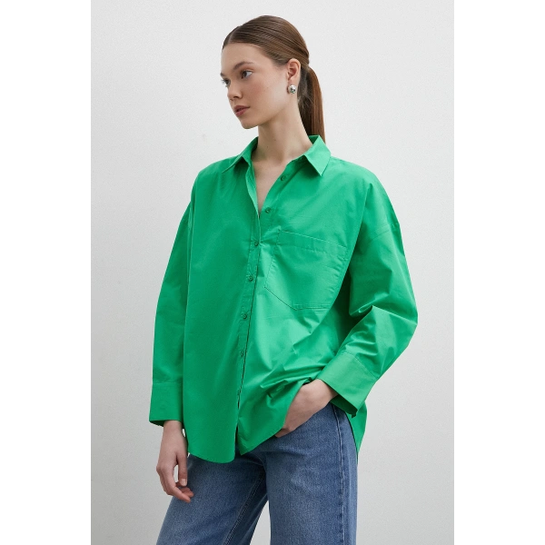 Oversize Pamuklu Gömlek Yeşil