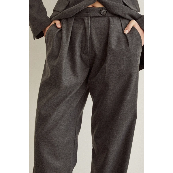 Pileli Kumaş Panolon Gri