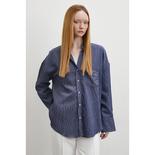 Cepli Çizgili Gömlek Lacivert